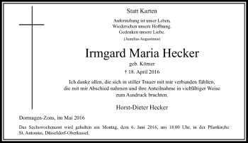 Traueranzeige von Irmgard Maria Hecker von Rheinische Post