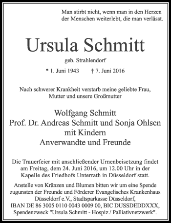 Traueranzeige von Ursula Schmitt von Rheinische Post