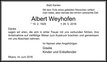 Traueranzeige von Albert Weyhofen von Rheinische Post