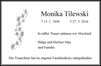 Traueranzeige von Monika Tilewski von Rheinische Post