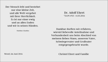 Traueranzeige von Adolf Ehret von Rheinische Post