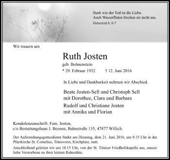 Traueranzeige von Ruth Josten von Rheinische Post