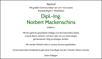 Traueranzeige von Norbert Mackenschins von Rheinische Post