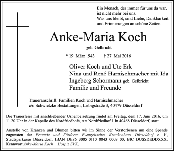 Traueranzeige von Anke-Maria Koch von Rheinische Post
