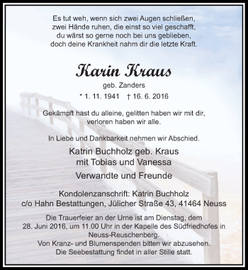 Traueranzeige von Karin Kraus von Rheinische Post
