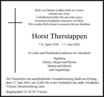 Traueranzeige von Horst Therstappen von Rheinische Post