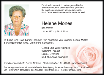 Traueranzeige von Helene  Mones 