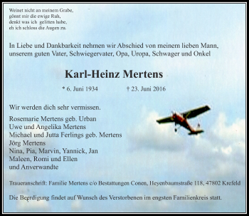 Traueranzeige von Karl-Heinz Mertens von Rheinische Post