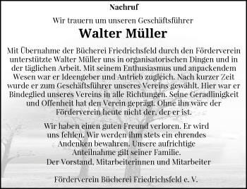 Traueranzeige von Walter Müller von Rheinische Post
