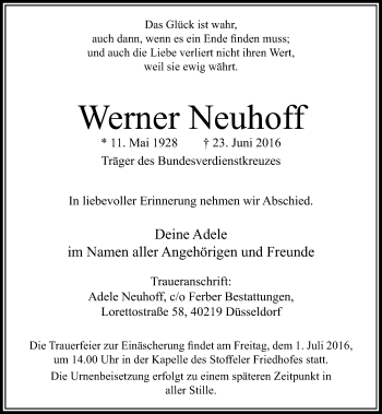 Traueranzeige von Werner Neuhoff von Rheinische Post