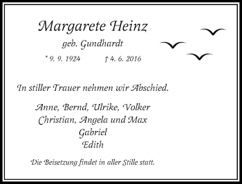 Traueranzeige von Margarete Heinz von Rheinische Post