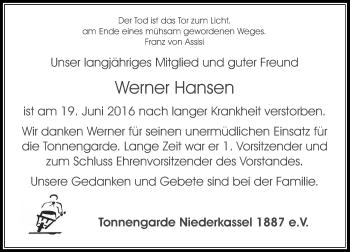 Traueranzeige von Werner Hansen von Rheinische Post