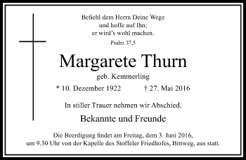 Traueranzeige von Margarete Thurn von Rheinische Post
