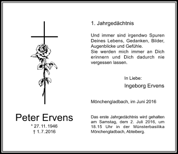 Traueranzeige von Peter Ervens von Rheinische Post