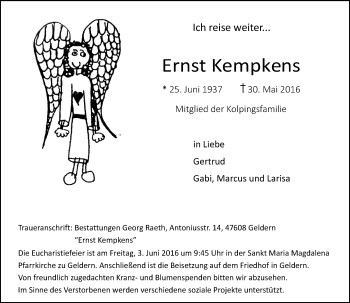 Traueranzeige von Ernst Kempkens von Rheinische Post