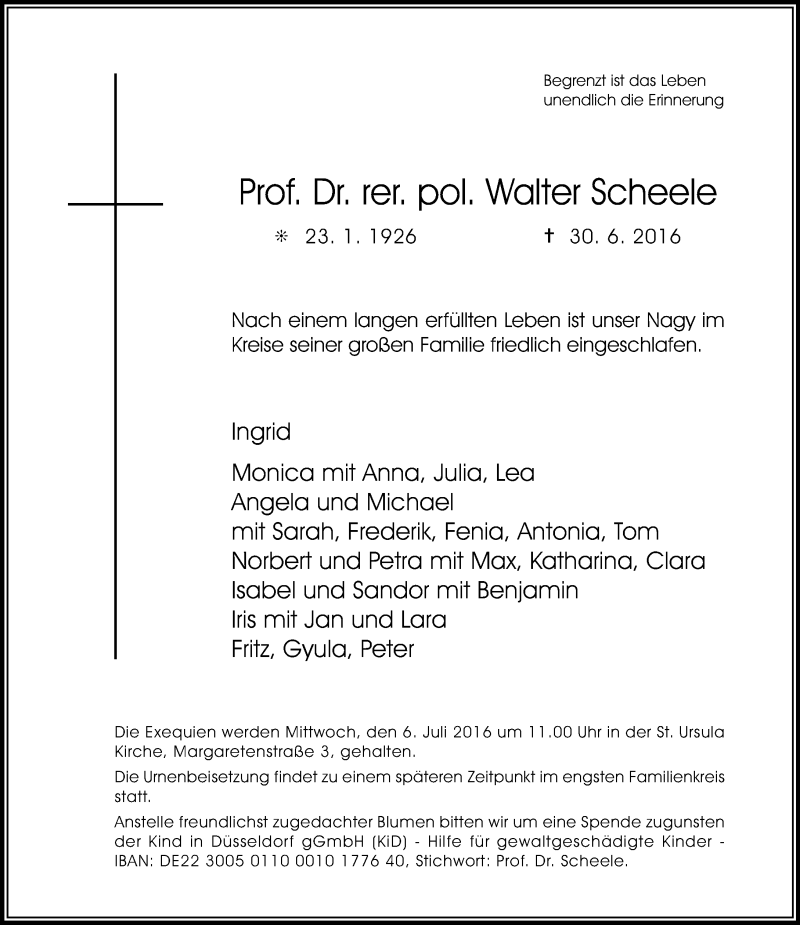  Traueranzeige für Walter Scheele vom 02.07.2016 aus Rheinische Post