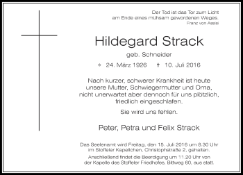 Traueranzeige von Hildegard Strack von Rheinische Post