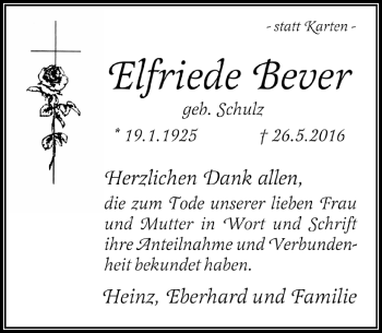 Traueranzeige von Elfriede Bever von Rheinische Post