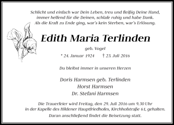 Traueranzeige von Edith Maria Terlinden von Rheinische Post
