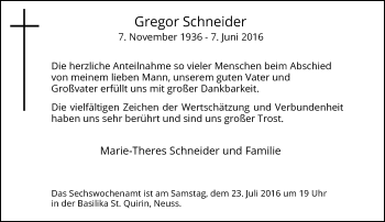 Traueranzeige von Gregor Schneider von Rheinische Post