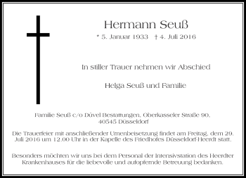 Traueranzeige von Hermann Seuß von Rheinische Post