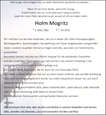 Traueranzeige von Holm Mogritz von Rheinische Post