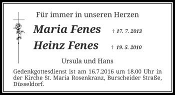 Traueranzeige von Maria und Heinz Fenes von Rheinische Post