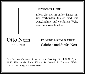 Traueranzeige von Otto Nern von Rheinische Post