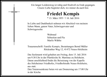 Traueranzeige von Friedel Kempis von Rheinische Post