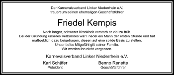 Traueranzeige von Friedel Kempis von Rheinische Post