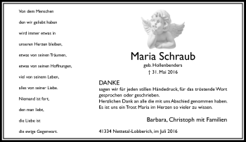 Traueranzeige von Maria Schraub von Rheinische Post