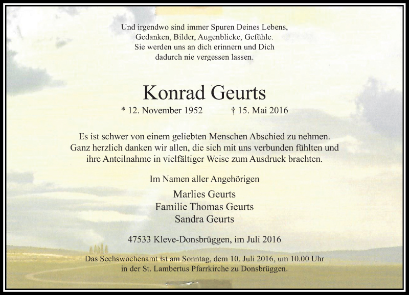  Traueranzeige für Konrad Geurts vom 02.07.2016 aus Rheinische Post