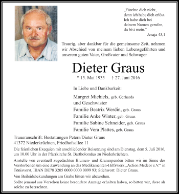Traueranzeige von Dieter Graus von Rheinische Post