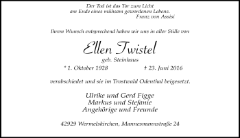 Traueranzeige von Ellen Twistel von Rheinische Post