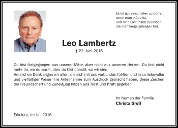 Traueranzeige von Leo Lambertz von Rheinische Post