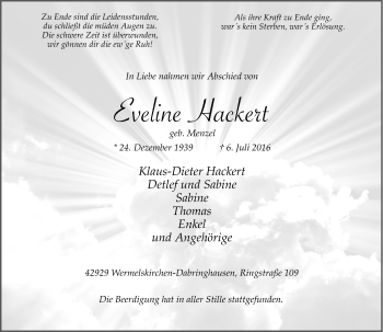 Traueranzeige von Eveline Hackert von Rheinische Post