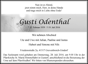 Traueranzeige von Gusti Odenthal von Rheinische Post