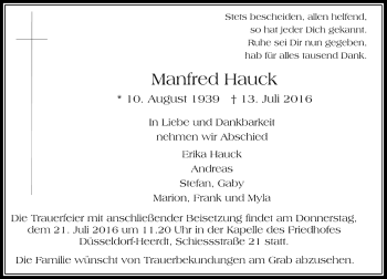 Traueranzeige von Manfred Hauck von Rheinische Post