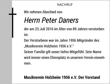 Traueranzeige von Peter Daners von Rheinische Post