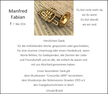 Traueranzeige von Manfred Fabian von Rheinische Post