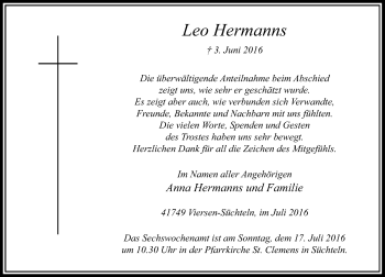 Traueranzeige von Leo Hermanns von Rheinische Post