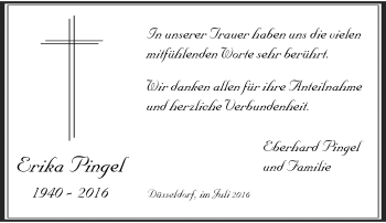 Traueranzeige von Erika Pingel von Rheinische Post