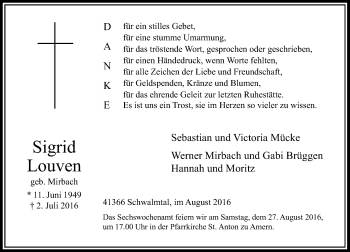 Traueranzeige von Sigrid Louven von Rheinische Post