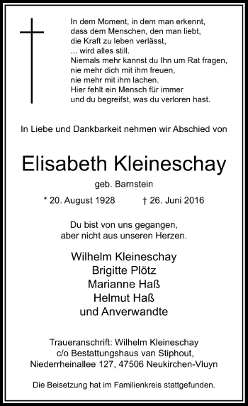 Traueranzeige von Elisabeth Kleineschay von Rheinische Post