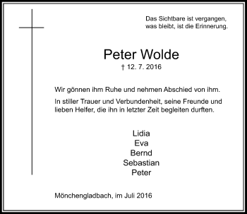 Traueranzeige von Peter Wolde von Rheinische Post