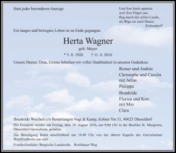 Traueranzeige von Herta Wagner von Rheinische Post