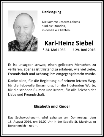 Traueranzeige von Karl-Heinz Siebel von Rheinische Post