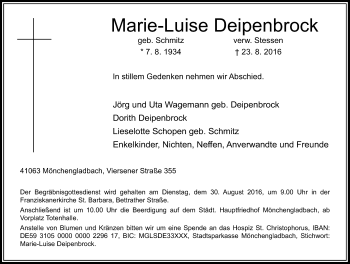 Traueranzeige von Marie-Luise Deipenbrock von Rheinische Post