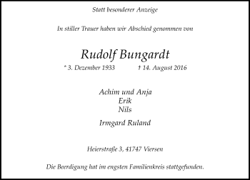 Traueranzeige von Rudolf Bungardt von Rheinische Post