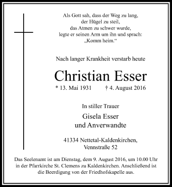 Traueranzeige von Christian Esser von Rheinische Post